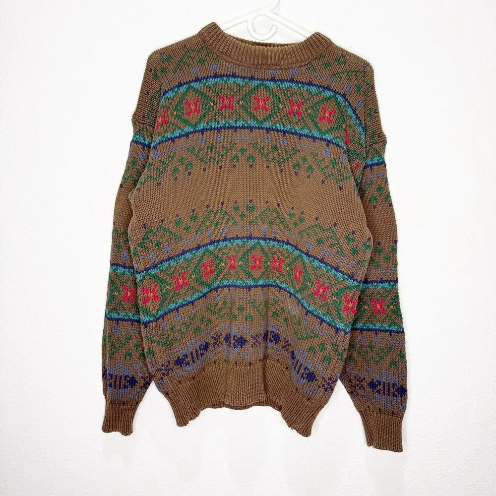 Vintage Eddie Bauer Heavy Knit Fair Isle Sweater Cotton - Picture 1 of 6